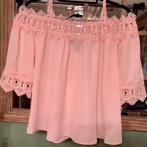 Sold on Curtsy- Blush off the shoulder blouse